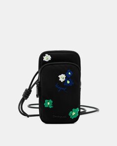 Черная сумка для мобильного телефона с цветами и передним карманом Desigual, черный