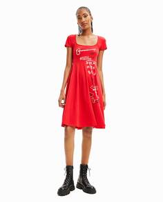 Короткое узкое художественное платье Desigual, красный