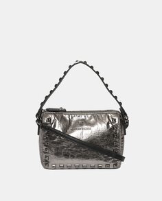 Маленькая темно-серая сумка через плечо с эффектом металлик и заклепками Robert Pietri, темно-серый