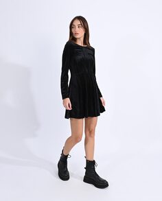 Короткое платье с длинными рукавами из бархатной ткани Molly Bracken, черный