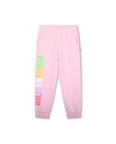 Спортивные хлопковые брюки для девочки с разноцветным логотипом на штанине Billieblush, розовый