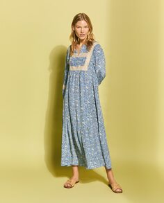 Длинное платье с каймой Southern Cotton, синий