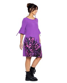 Платье А-силуэта с рукавами-фонариками и V-образным вырезом на спине Mamatayoe, фиолетовый