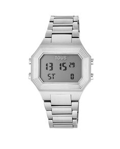 Изумрудные цифровые женские часы со стальным браслетом Tous, серебро