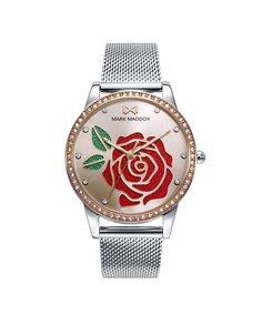 Женские часы Tooting с красным блестящим цветком и стальной сеткой Mark Maddox, серебро