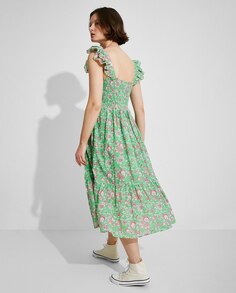 Хлопковое платье миди с цветами Naëlle, зеленый