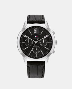 Многофункциональные черные кожаные мужские часы Morrison 1710527 Tommy Hilfiger, черный