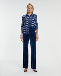 Женские прямые бархатные брюки с резинкой на талии Paz Torras, синий