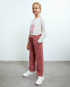 Широкие бархатные брюки для девочки Sfera, розовый (Sfera)