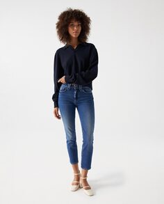 Женские узкие укороченные джинсы пуш-ап со средней посадкой Destiny Salsa Jeans, синий