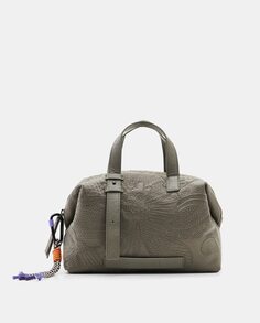 Средняя темно-серая сумка для боулинга с вышитыми цветами и несколькими ручками Desigual, темно-серый