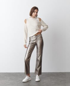 Женские прямые брюки из кожи с эффектом металлик Brownie, темно-каштановый