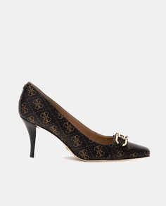Женские туфли из синтетического материала с логотипом и золотистыми деталями, на каблуке-шпильке Guess, коричневый