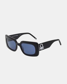 Черные женские солнцезащитные очки прямоугольной формы из ацетата Benetton, черный