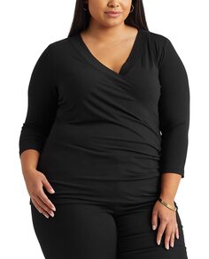 Женская футболка-кроссовер больших размеров с рукавами три четверти Lauren Ralph Lauren, черный