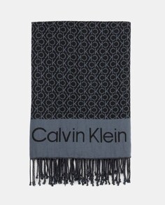 Черный шарф с принтом и бахромой Calvin Klein, черный