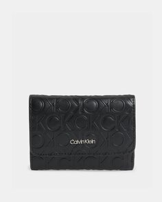 Черный кошелек тройного сложения с логотипом Calvin Klein, черный