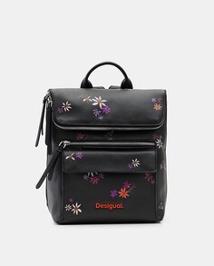 Маленький черный рюкзак с цветами Desigual, черный