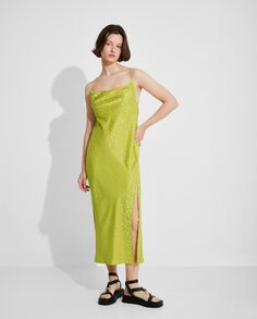 Длинное платье из атласных бретелей Naëlle, зеленый