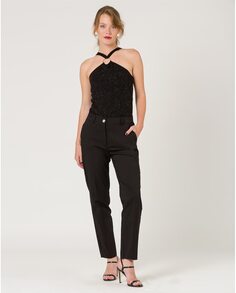 Женские прямые брюки средней посадки с карманами Naf Naf, черный