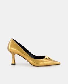 Женские кожаные туфли с логотипом и каблуком-воронкой - Atelier Line Latouche, золотой
