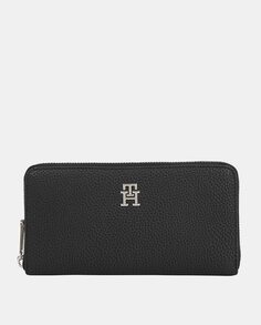 Черный кошелек с металлическим логотипом TH и застежкой-молнией Tommy Hilfiger, черный