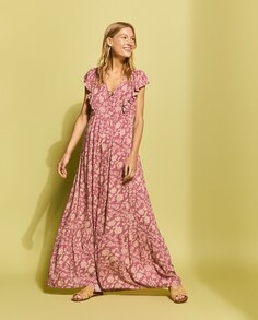 Платье миди с цветочным принтом Southern Cotton, темно-красный