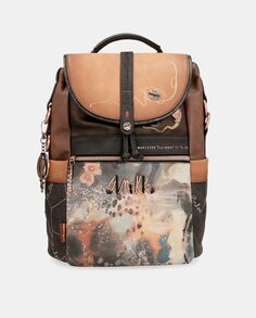 Рюкзак среднего размера с разноцветным фантазийным принтом и клапаном Anekke, мультиколор