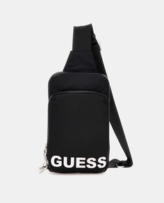 Черная сумка через плечо с внешним карманом Guess, черный