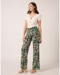 Женские расклешенные брюки средней посадки с цветочным принтом Naf Naf, зеленый