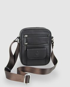 Коричневая кожаная сумка через плечо с внешним карманом Pierre Cardin, коричневый