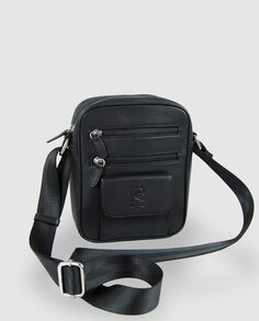 Черная кожаная сумка через плечо с двумя внешними молниями Pierre Cardin, черный