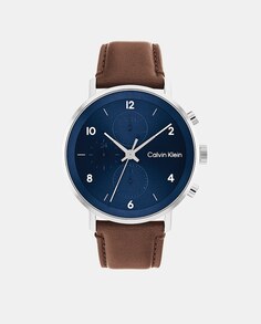 Современные многофункциональные коричневые кожаные мужские часы 25200112 Calvin Klein, коричневый