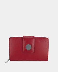 Маленький красный кожаный кошелек с серой кнопкой Yancci, красный