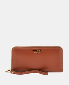 Большой коричневый кошелек с фирменной аппликацией Guess, коричневый