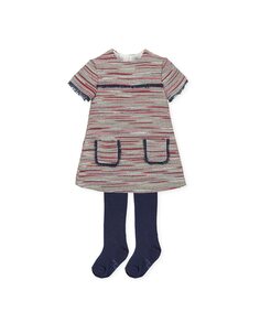 Платье с колготками для девочки из твидовой ткани карминного цвета Tutto Piccolo, бордо