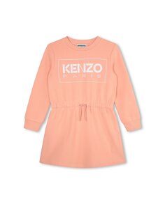 Платье для девочки с логотипом спереди и регулируемой талией Kenzo, розовый