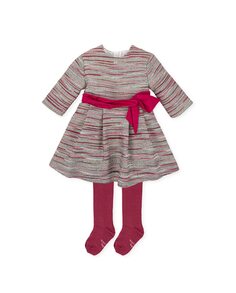 Платье с колготками для девочки карминового цвета с вырезом сзади на молнии Tutto Piccolo, бордо