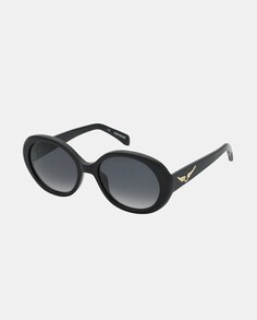 Женские солнцезащитные очки в овальной оправе черного цвета Zadig &amp; Voltaire, черный