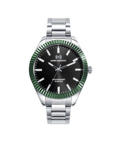 Мужские часы Shibuya с зеленым алюминиевым безелем, черным циферблатом и стальным браслетом Mark Maddox, серебро