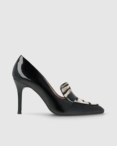 Комбинированные женские туфли из черной лакированной кожи с анималистическим принтом Lodi, черный