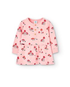 Хлопковое платье для девочки с длинными рукавами и застежкой на шею Boboli, розовый
