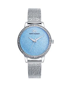 Женские часы Tooting с синим блестящим циферблатом и текстурированной стальной сеткой Mark Maddox, серебро