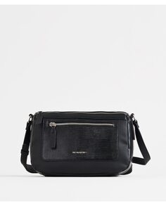 Женская сумка через плечо комбинированной текстуры черного цвета на молнии PACOMARTINEZ, черный