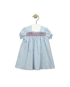 Платье для девочки с объемными рукавами из мягкой клетчатой ​​ткани BABIDÚ, светло-синий