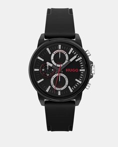 Relax 1530256 многофункциональные черные силиконовые мужские часы Hugo, черный