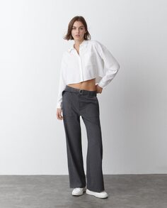 Однотонные прямые женские брюки с поясом Brownie, темно-серый