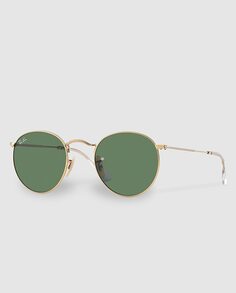 Круглые солнцезащитные очки в золотой металлической оправе и зелеными линзами Ray-Ban, золотой