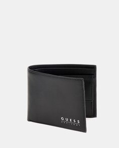 Горизонтальный кожаный кошелек черного цвета с портмоне для монет Guess, черный