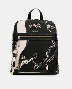Средний черный рюкзак с принтом и молнией Anekke, черный